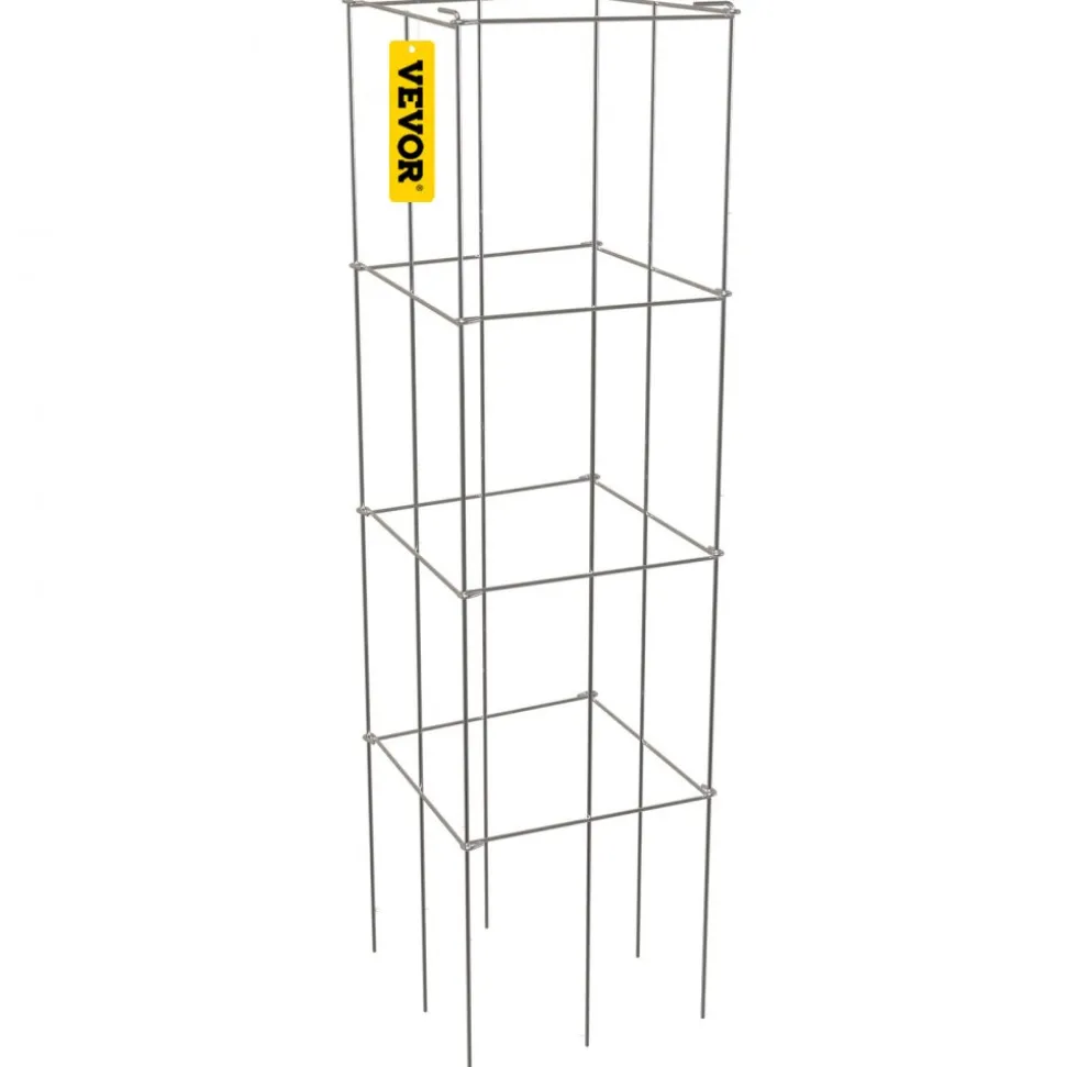 VEVOR Tomato Cages, 11.8" x 11.8" x 46.1", 5 Packs Square Plant Support Cages, Silver PVC-Coated Steel Tomato Towers for Climbing Vegetables, Plants, Flowers, Fruits