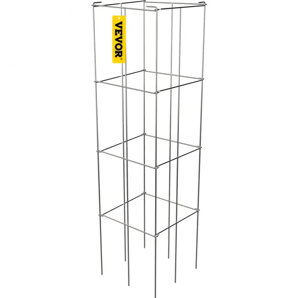 VEVOR Tomato Cages, 11.8" x 11.8" x 46.1", 5 Packs Square Plant Support Cages, Silver PVC-Coated Steel Tomato Towers for Climbing Vegetables, Plants, Flowers, Fruits