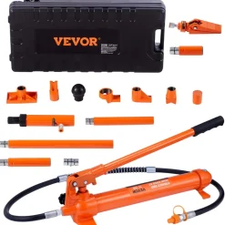 VEVOR 12 Ton Porta Power Kit, Hydraulic Ram with Pump with 4.6 ft/1.4 m Oil Hose, Portable Hydraulic Jack with Storage Case for Automotive, Garage, Farm, Mechanic (26455 LBS)