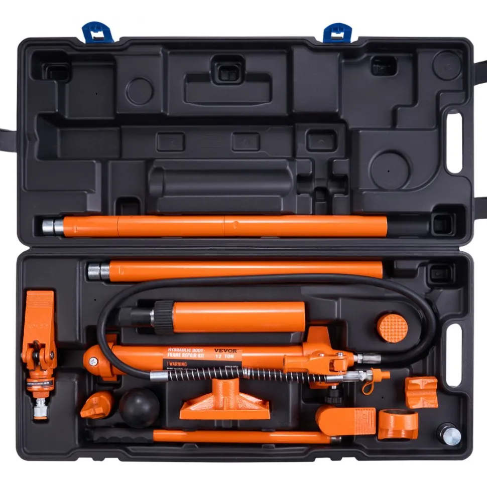 VEVOR 12 Ton Porta Power Kit, Hydraulic Ram with Pump with 4.6 ft/1.4 m Oil Hose, Portable Hydraulic Jack with Storage Case for Automotive, Garage, Farm, Mechanic (26455 LBS)