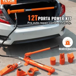 VEVOR 12 Ton Porta Power Kit, Hydraulic Ram with Pump with 4.6 ft/1.4 m Oil Hose, Portable Hydraulic Jack with Storage Case for Automotive, Garage, Farm, Mechanic (26455 LBS)