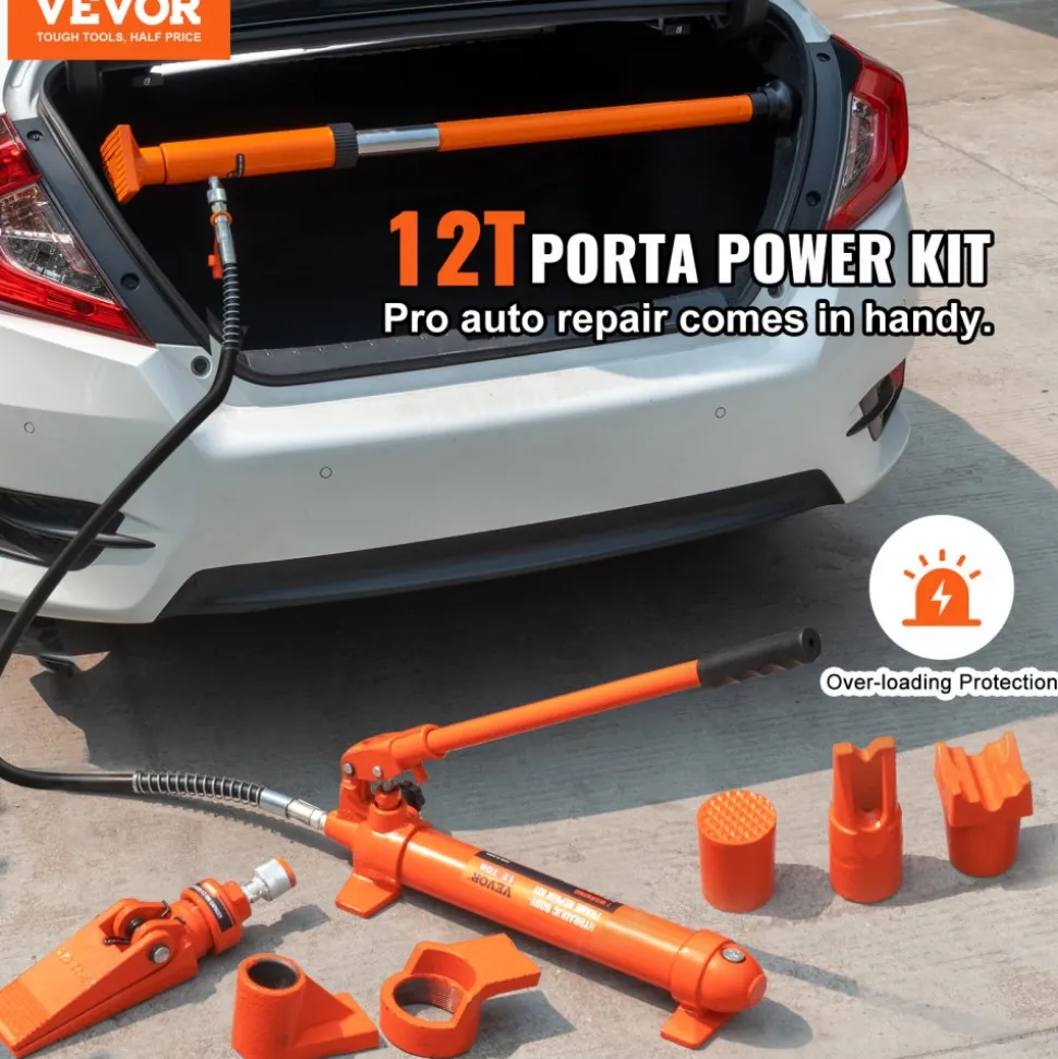 VEVOR 12 Ton Porta Power Kit, Hydraulic Ram with Pump with 4.6 ft/1.4 m Oil Hose, Portable Hydraulic Jack with Storage Case for Automotive, Garage, Farm, Mechanic (26455 LBS)