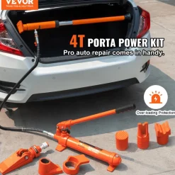 VEVOR 4 Ton Porta Power Kit, Portable Hydraulic Jack with 3.9 ft/1.2 m Oil Hose, Auto Body Frame Repair Kit with Storage Case for Car Repair, Truck, Farm (8800 LBS)