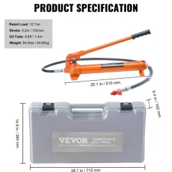 VEVOR 12 Ton Porta Power Kit, Portable Hydraulic Jack with 4.6 ft/1.4 m Oil Hose, Auto Body Frame Repair Kit with Storage Case for Car Repair, Truck, Farm