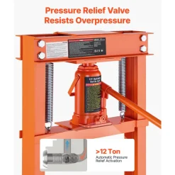 VEVOR 12 Ton Shop Press, H-Frame Garage Floor Bottle Jack Hydraulic Press, 8-Level Adjustable Height, Movable Stamping Plate, Heavy-Duty Steel for Bending, Straightening, Pressing U-Joints & Bearings