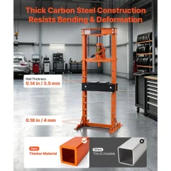 VEVOR 12 Ton Shop Press, H-Frame Garage Floor Bottle Jack Hydraulic Press, 8-Level Adjustable Height, Movable Stamping Plate, Heavy-Duty Steel for Bending, Straightening, Pressing U-Joints & Bearings