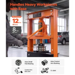 VEVOR 12 Ton Shop Press, H-Frame Garage Floor Bottle Jack Hydraulic Press, 8-Level Adjustable Height, Movable Stamping Plate, Heavy-Duty Steel for Bending, Straightening, Pressing U-Joints & Bearings