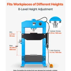 VEVOR 75-Ton Shop Press, Pneumatic/Manual Hydraulic Shop Press with Foot Pedal, Hand Wheel & Pressure Gauge, H-Frame Heavy-Duty Garage Floor Adjustable Shop Press for Bending, Straightening, Pressing