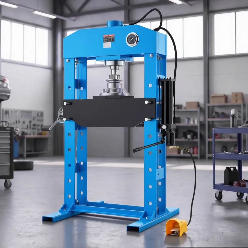 VEVOR 75-Ton Shop Press, Pneumatic/Manual Hydraulic Shop Press with Foot Pedal, Hand Wheel & Pressure Gauge, H-Frame Heavy-Duty Garage Floor Adjustable Shop Press for Bending, Straightening, Pressing