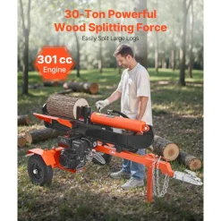 VEVOR 30 Tons Log Splitter, 306CC Engine, Powered Wood Splitter with 2" Ball Coupler, Auto Return, Vertical & Horizontal Mode, Firewood Splitting Wedge Machine for Forestry Harvest