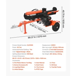 VEVOR 30 Tons Log Splitter, 306CC Engine, Powered Wood Splitter with 2" Ball Coupler, Auto Return, Vertical & Horizontal Mode, Firewood Splitting Wedge Machine for Forestry Harvest