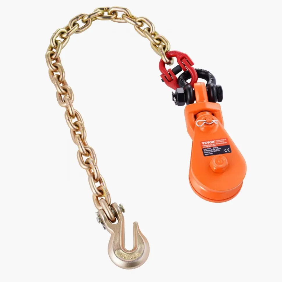 VEVOR 2 Ton Snatch Block with G80 Chain, Swivel Shackle, 3" Sheave for 3/8" Wire Rope, Snatch Block Pulley for Towing and Recovery Applications on Flatbed Tow Truck Rollback Wrecker Car Carrier Cable