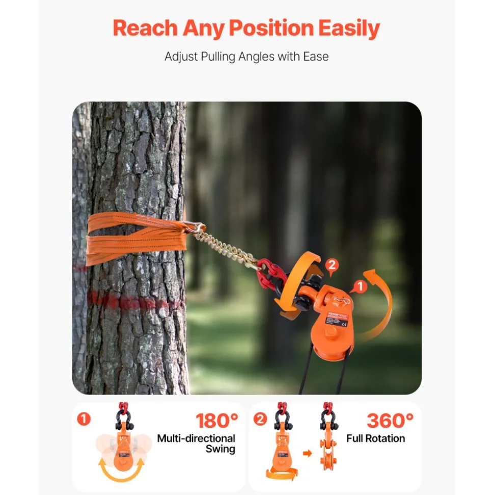 VEVOR 2 Ton Snatch Block with G80 Chain, Swivel Shackle, 3" Sheave for 3/8" Wire Rope, Snatch Block Pulley for Towing and Recovery Applications on Flatbed Tow Truck Rollback Wrecker Car Carrier Cable