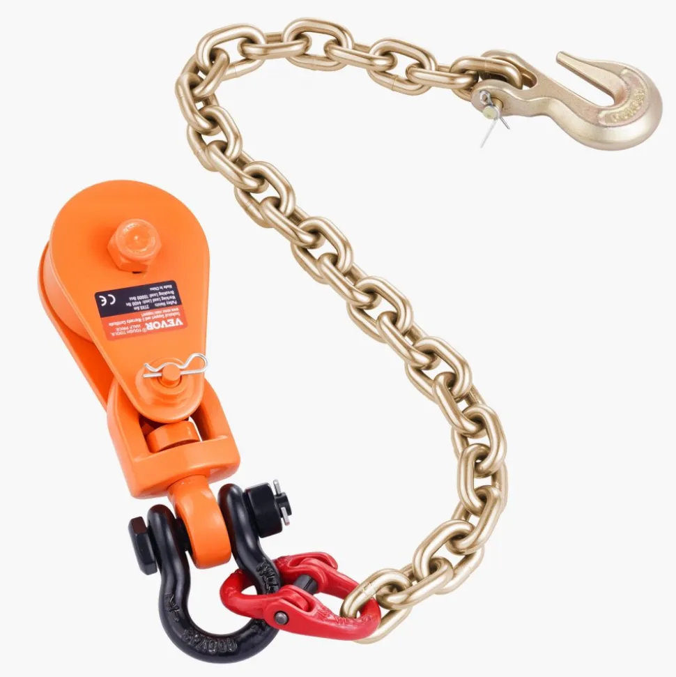VEVOR 2 Ton Snatch Block with G80 Chain, Swivel Shackle, 3" Sheave for 3/8" Wire Rope, Snatch Block Pulley for Towing and Recovery Applications on Flatbed Tow Truck Rollback Wrecker Car Carrier Cable