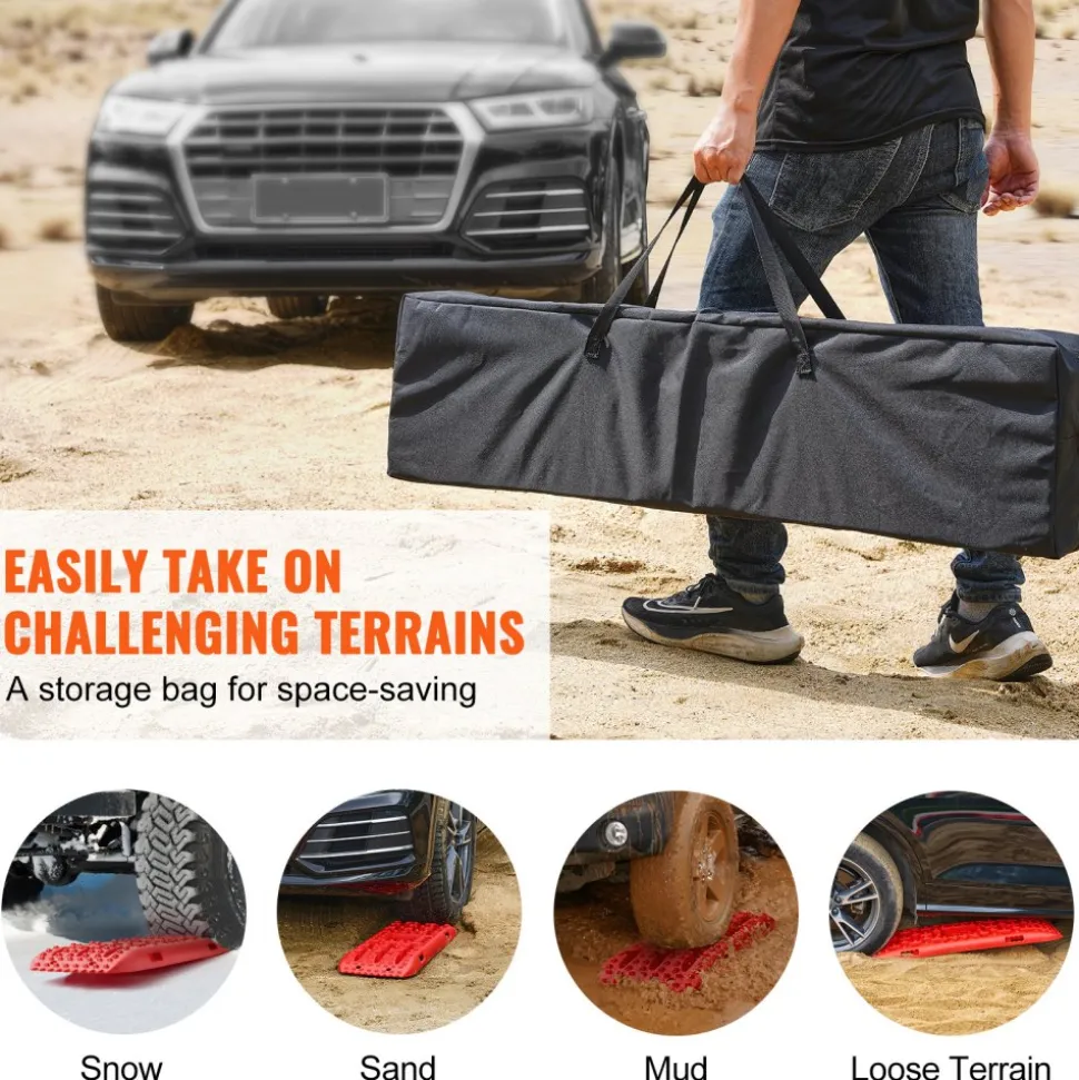 VEVOR 10 TON Traction Boards with PP Material, Recovery Boards for Off-road Vehicles/Cars/Pickups/SUVs/RVs, Pair Tire Traction Mats on Snow, Sand, Mud and Loose Terrain, Storage Bag, Long, Red