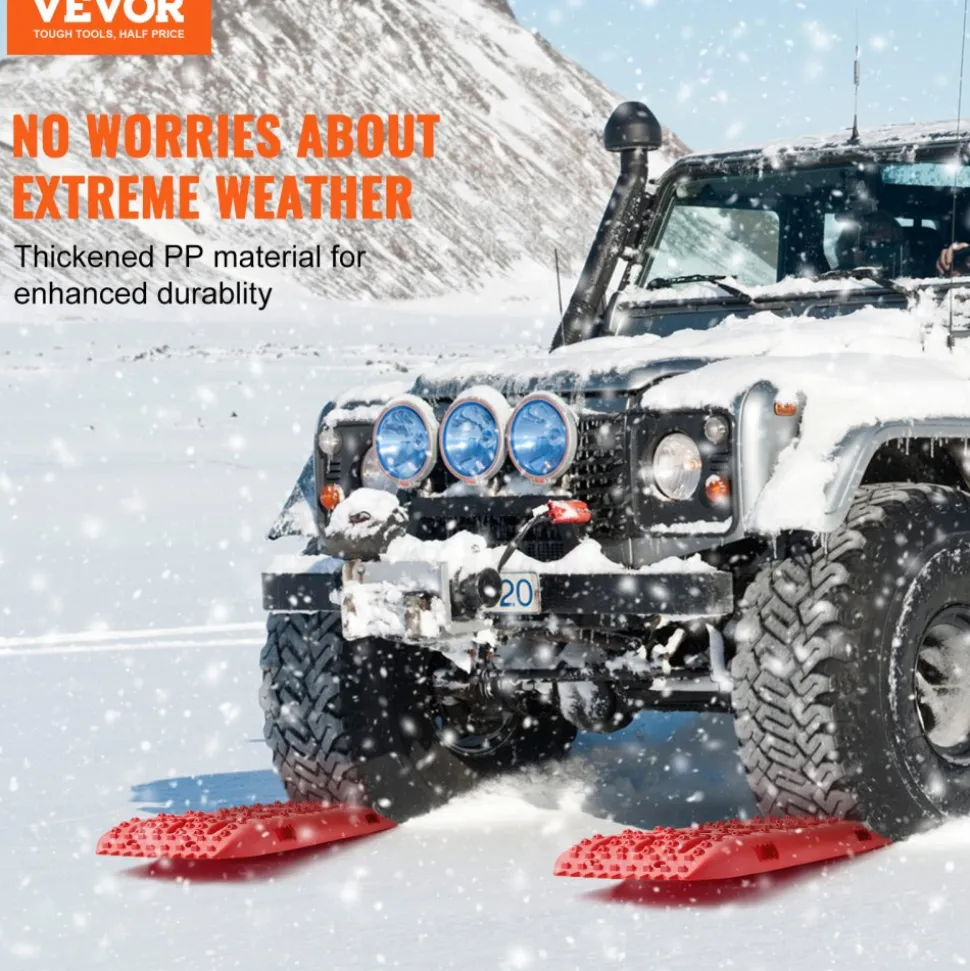 VEVOR 10 TON Traction Boards with PP Material, Recovery Boards for Off-road Vehicles/Cars/Pickups/SUVs/RVs, Pair Tire Traction Mats on Snow, Sand, Mud and Loose Terrain, Storage Bag, Long, Red