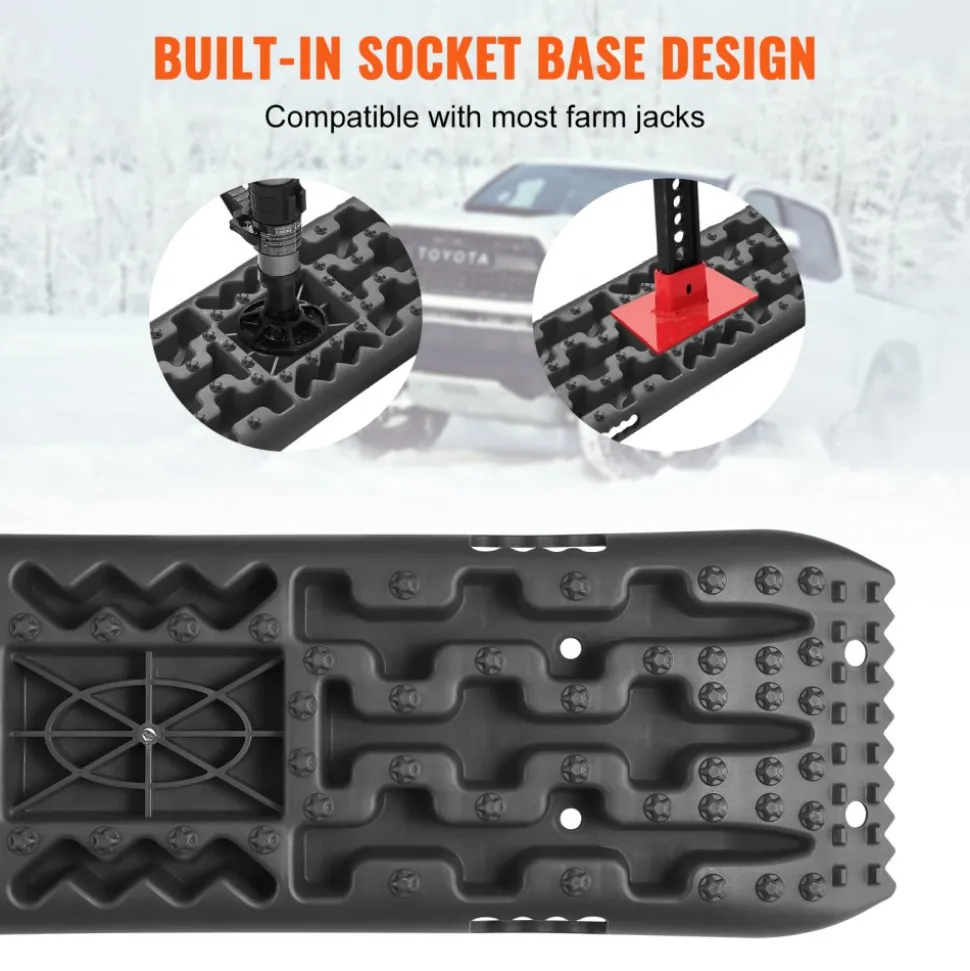 VEVOR 10 TON Traction Boards with PP Material, Recovery Boards for Off-road Vehicles/Cars/Pickups/SUVs/RVs, Pair Tire Traction Mats on Snow, Sand, Mud and Loose Terrain, Storage Bag, Long, Black