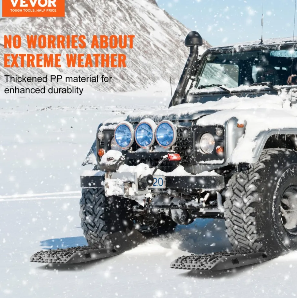 VEVOR 10 TON Traction Boards with PP Material, Recovery Boards for Off-road Vehicles/Cars/Pickups/SUVs/RVs, Pair Tire Traction Mats on Snow, Sand, Mud and Loose Terrain, Storage Bag, Long, Black