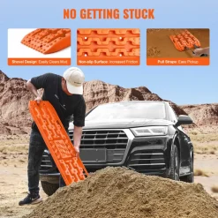 VEVOR 10 TON Traction Boards with PP Material, Recovery Boards for Off-road Vehicles/Cars/Pickups/SUVs/RVs, Pair Tire Traction Mats on Snow, Sand, Mud and Loose Terrain, Storage Bag, Long, Orange