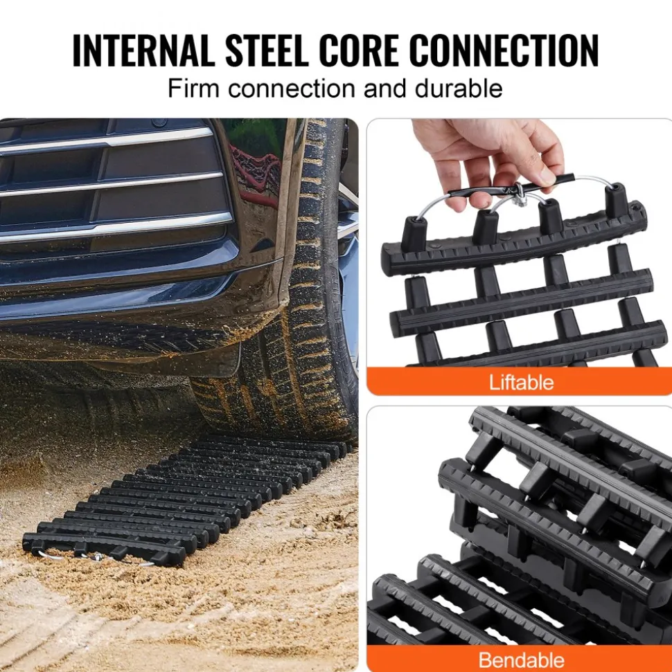 VEVOR 7 TON Traction Boards with TPR Material, Recovery Boards for Off-road Vehicles/Cars/Pickups/SUVs/RVs, Pair Tire Traction Mats on Snow, Sand, Mud and Loose Terrain, Storage Bags, Short, Black