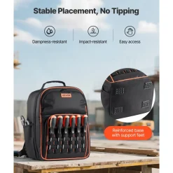 VEVOR Tool Backpack, 49 Pockets, Heavy-duty Tools Storage Organizer Work Bags with Laptop Compartment & Reinforced Fabric Base, Electrician Jobsite Backpack for Electrician, Repairman
