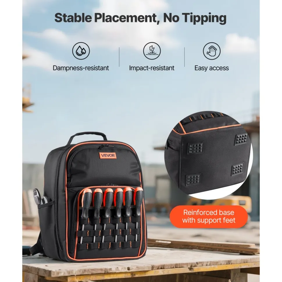 VEVOR Tool Backpack, 49 Pockets, Heavy-duty Tools Storage Organizer Work Bags with Laptop Compartment & Reinforced Fabric Base, Electrician Jobsite Backpack for Electrician, Repairman