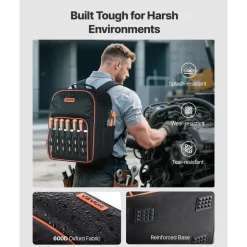 VEVOR Tool Backpack, 49 Pockets, Heavy-duty Tools Storage Organizer Work Bags with Laptop Compartment & Reinforced Fabric Base, Electrician Jobsite Backpack for Electrician, Repairman