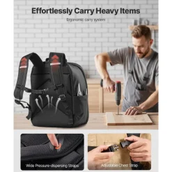 VEVOR Tool Backpack, 49 Pockets, Heavy-duty Tools Storage Organizer Work Bags with Laptop Compartment & Reinforced Fabric Base, Electrician Jobsite Backpack for Electrician, Repairman