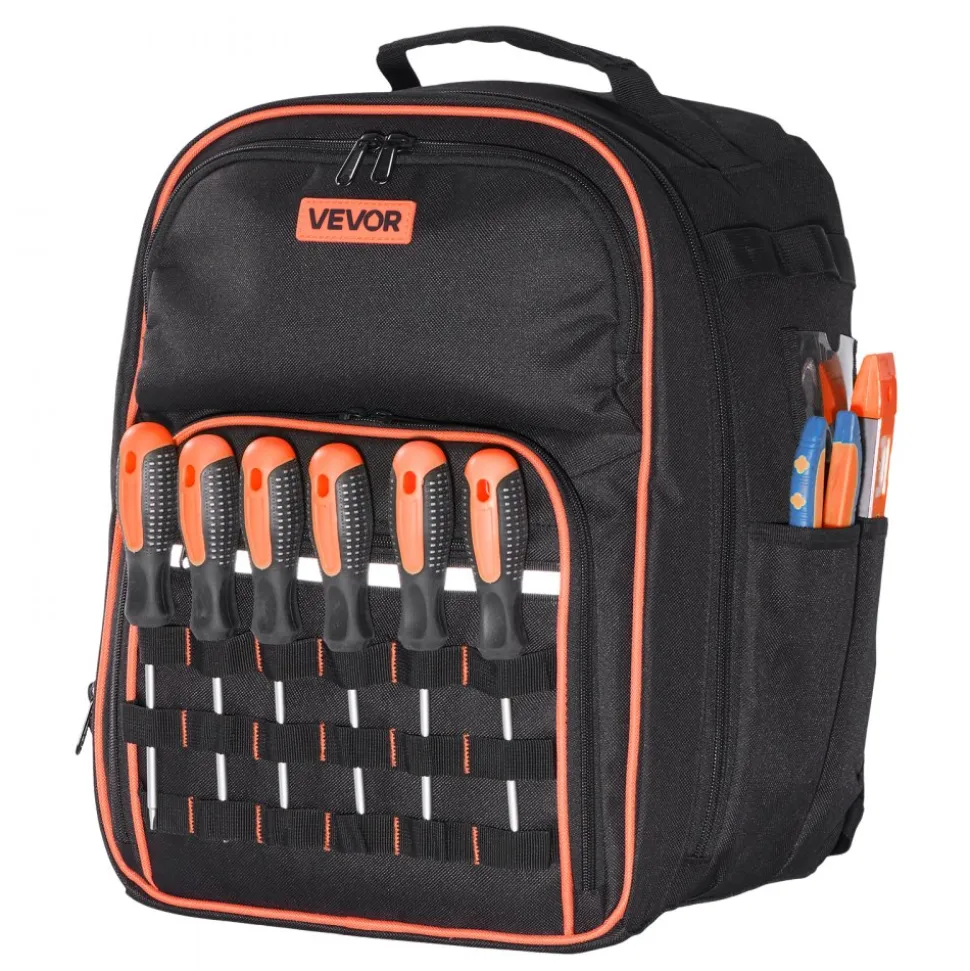 VEVOR Tool Backpack, 49 Pockets, Heavy-duty Tools Storage Organizer Work Bags with Laptop Compartment & Reinforced Fabric Base, Electrician Jobsite Backpack for Electrician, Repairman