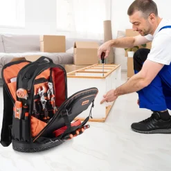 VEVOR Tool Backpack, 65 Pockets, Heavy-duty Tools Storage Organizer Work Bags with Laptop Compartment & Molded Base, Electrician Jobsite Backpack for Electrician, Repairman, and HVAC Techs
