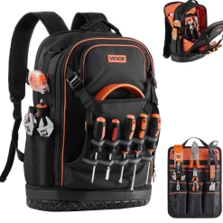 VEVOR Tool Backpack, 65 Pockets, Heavy-duty Tools Storage Organizer Work Bags with Laptop Compartment & Molded Base, Electrician Jobsite Backpack for Electrician, Repairman, and HVAC Techs