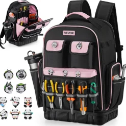 VEVOR Tool Backpack, 56 Pockets, Heavy-duty Tools Storage Organizer Work Bags with Laptop Compartment & Molded Base, Electrician Jobsite Backpack for Electrician, Repairman, and HVAC Techs