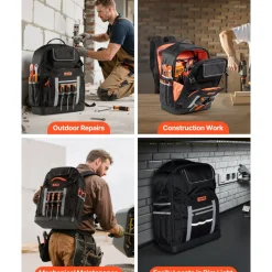 VEVOR Tool Backpack, 56 Pockets, Heavy-duty Tools Storage Organizer Bags with Molded Base, Electrician Jobsite Backpack for Construction Jobsite, Electrician, Industrial, Repairman, and HVAC Techs