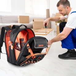 VEVOR Tool Backpack, 45 Pockets, Heavy-duty Tools Storage Organizer Work Bags with Laptop Compartment & Reinforced Fabric Basee, Electrician Jobsite Backpack for Electrician, Repairman