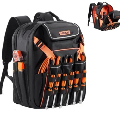 VEVOR Tool Backpack, 45 Pockets, Heavy-duty Tools Storage Organizer Work Bags with Laptop Compartment & Reinforced Fabric Basee, Electrician Jobsite Backpack for Electrician, Repairman