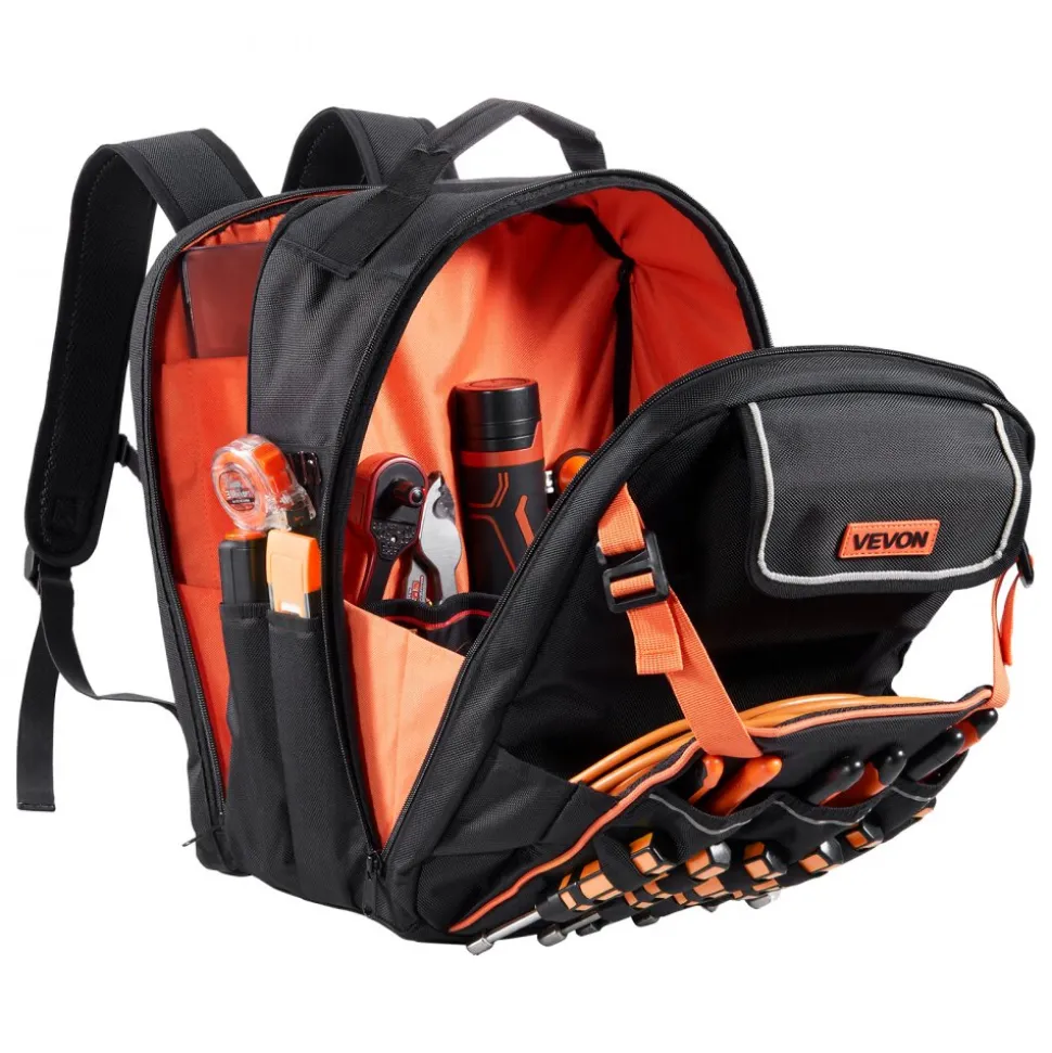 VEVOR Tool Backpack, 45 Pockets, Heavy-duty Tools Storage Organizer Work Bags with Laptop Compartment & Reinforced Fabric Basee, Electrician Jobsite Backpack for Electrician, Repairman