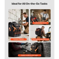 VEVOR Tool Backpack, 45 Pockets, Heavy-duty Tools Storage Organizer Work Bags with Laptop Compartment & Reinforced Fabric Basee, Electrician Jobsite Backpack for Electrician, Repairman