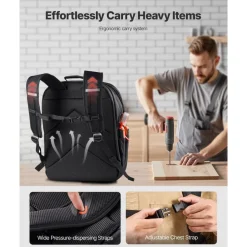 VEVOR Tool Backpack, 45 Pockets, Heavy-duty Tools Storage Organizer Work Bags with Laptop Compartment & Reinforced Fabric Basee, Electrician Jobsite Backpack for Electrician, Repairman