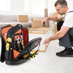 VEVOR Tool Backpack with Tools, 65 Pockets, Heavy-duty Tools Storage Organizer Bags with Laptop Compartment & Molded Base, Electrician Jobsite Backpack for Electrician, Repairman, and HVAC Techs
