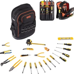 VEVOR Tool Backpack with Tools, 65 Pockets, Heavy-duty Tools Storage Organizer Bags with Laptop Compartment & Molded Base, Electrician Jobsite Backpack for Electrician, Repairman, and HVAC Techs