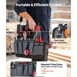 VEVOR Tool Bag, 13.2 Inch, 39-Pocket Open Top Tool Pouch, Portable Electrical Maintenance Toolbox Organizer Storage with Hard Plastic Base, Adjustable Shoulder Strap, for Professionals DIY & Jobsite
