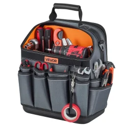 VEVOR Tool Bag, 13.2 Inch, 39-Pocket Open Top Tool Pouch, Portable Electrical Maintenance Toolbox Organizer Storage with Hard Plastic Base, Adjustable Shoulder Strap, for Professionals DIY & Jobsite