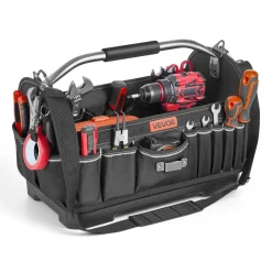 VEVOR Tool Bag, 16.1 Inch, 33-Pocket Open Top Tool Tote, Portable Electrical Maintenance Toolbox Organizer Storage with Hard Plastic Base, Adjustable Shoulder Strap, for Professionals DIY & Jobsite
