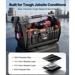 VEVOR Tool Bag, 16.1 Inch, 33-Pocket Open Top Tool Tote, Portable Electrical Maintenance Toolbox Organizer Storage with Hard Plastic Base, Adjustable Shoulder Strap, for Professionals DIY & Jobsite