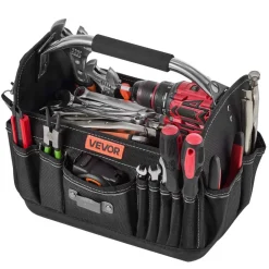 VEVOR Tool Bag, 13 Inch, 33-Pocket Open Top Tool Tote, Portable Electrical Maintenance Toolbox Organizer Storage with Hard Plastic Base, Adjustable Shoulder Strap, for Professionals DIY & Jobsite Use