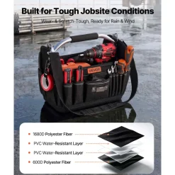 VEVOR Tool Bag, 13 Inch, 33-Pocket Open Top Tool Tote, Portable Electrical Maintenance Toolbox Organizer Storage with Hard Plastic Base, Adjustable Shoulder Strap, for Professionals DIY & Jobsite Use