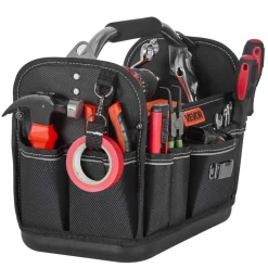 VEVOR Tool Bag, 13 Inch, 33-Pocket Open Top Tool Tote, Portable Electrical Maintenance Toolbox Organizer Storage with Hard Plastic Base, Adjustable Shoulder Strap, for Professionals DIY & Jobsite Use