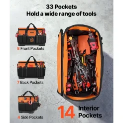 VEVOR Tool Bag, 19.1 Inch, 33-Pocket Portable Large Tool Box Organizer Storage, Toolbox with Water-Resistant Base, Zipper, Adjustable Shoulder Strap Toolbag, for Men Women Dad Husband Fathers Day