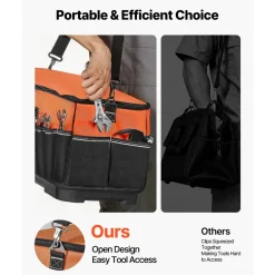 VEVOR Tool Bag, 19.1 Inch, 33-Pocket Portable Large Tool Box Organizer Storage, Toolbox with Water-Resistant Base, Zipper, Adjustable Shoulder Strap Toolbag, for Men Women Dad Husband Fathers Day
