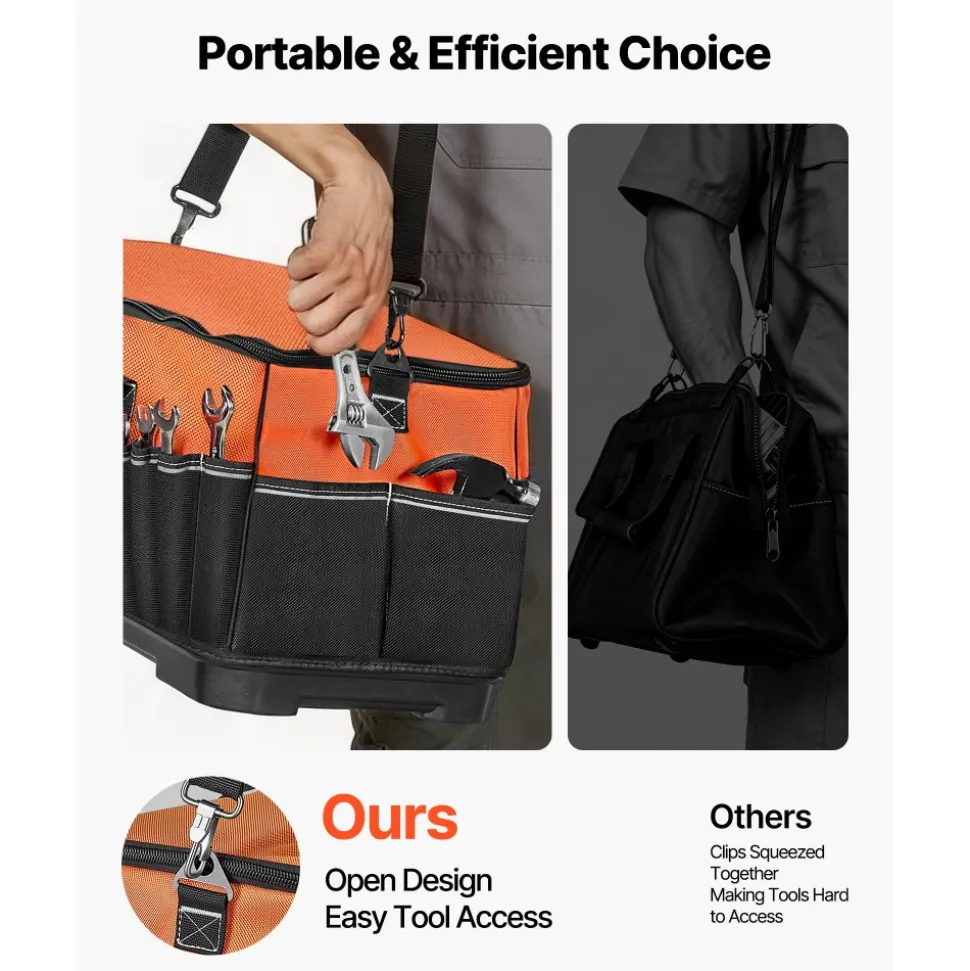 VEVOR Tool Bag, 19.1 Inch, 33-Pocket Portable Large Tool Box Organizer Storage, Toolbox with Water-Resistant Base, Zipper, Adjustable Shoulder Strap Toolbag, for Men Women Dad Husband Fathers Day